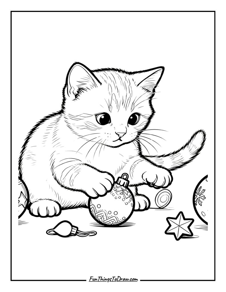 Kitten with Christmas ornaments
