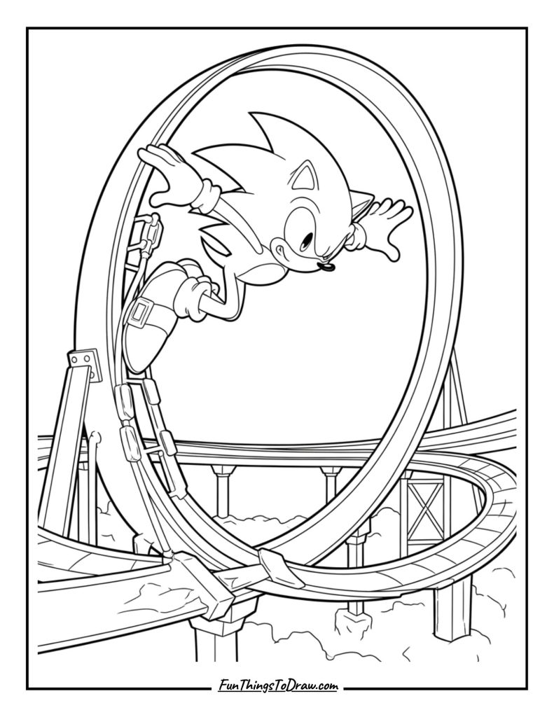 Sonic doing a loop-de-loop on a track