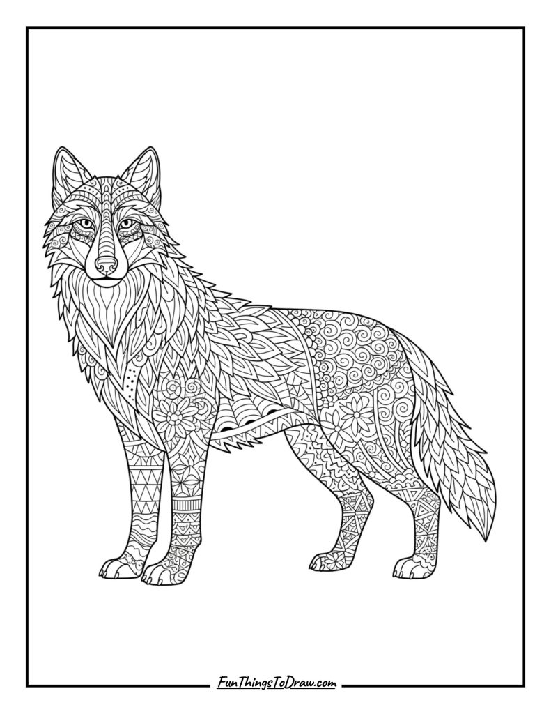 Zentangle wolf with intricate patterns
