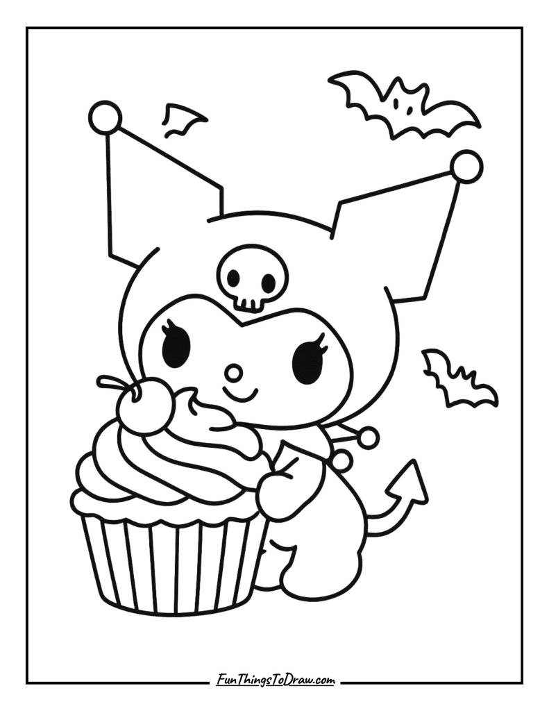 Kuromi with a giant cupcake and bats