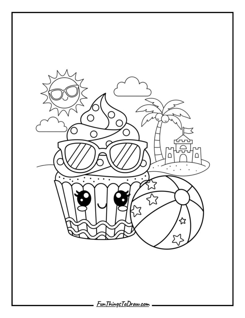Sunglasses and a beach ball make this cupcake summer-ready