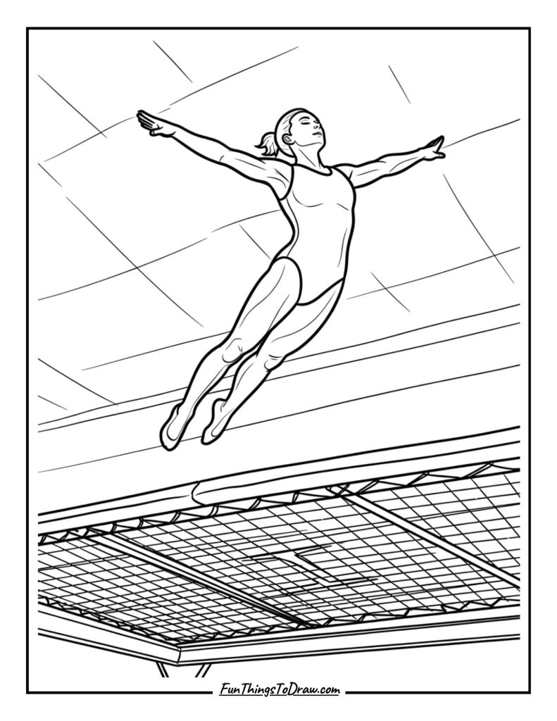 Trampoline athlete bouncing high