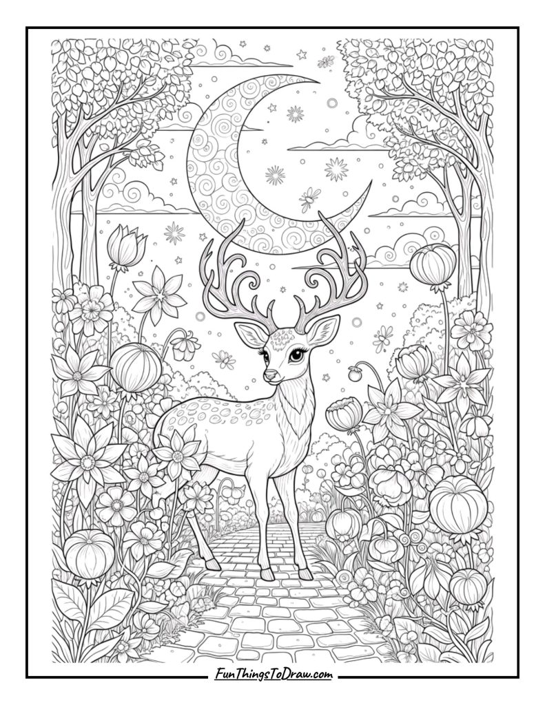 Deer visit a magical moonlit garden
