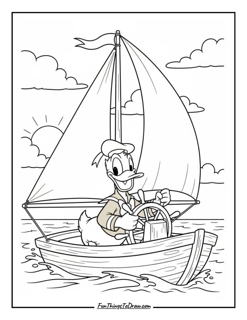 Donald sailing a boat