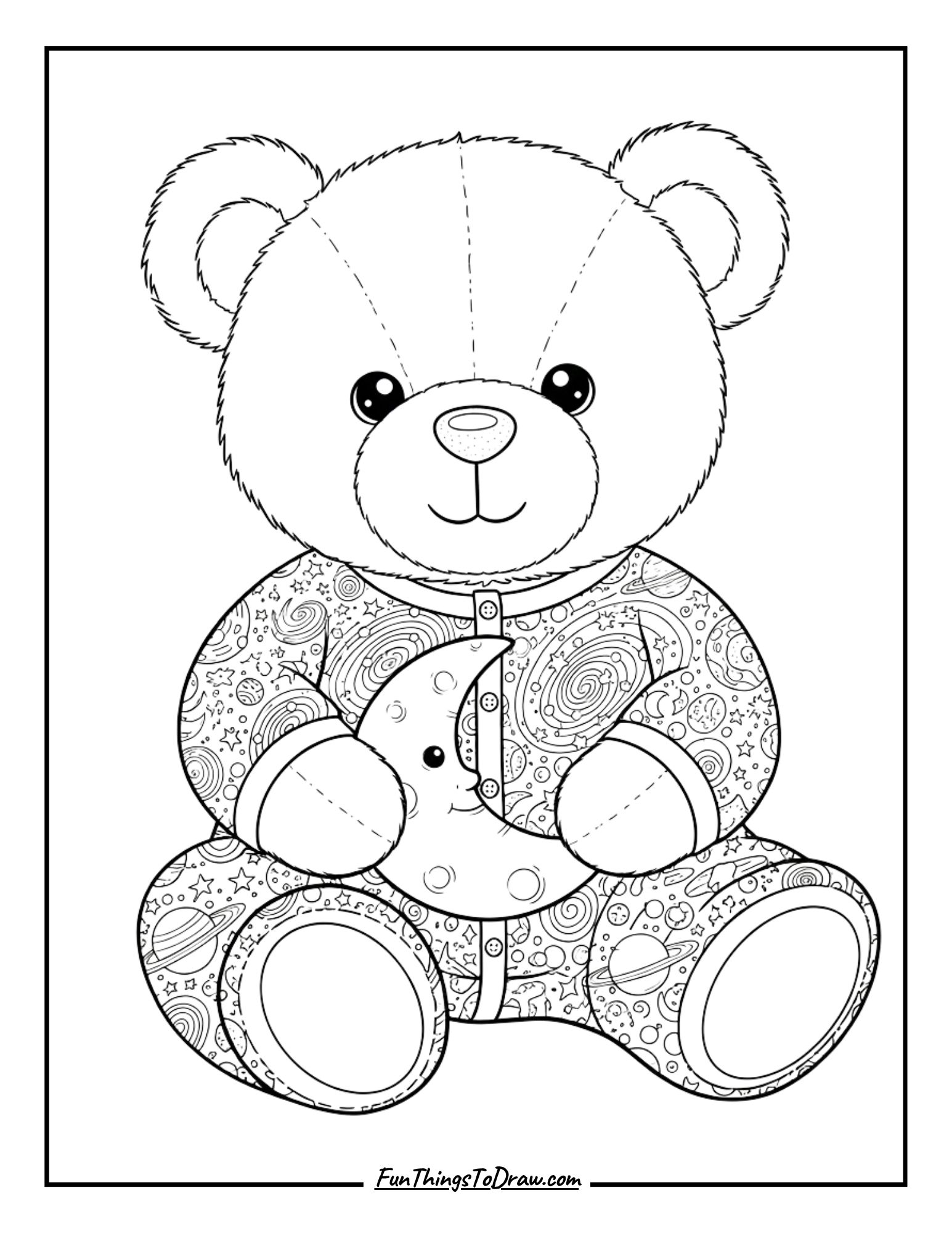 Teddy bear with galaxy print pajamas