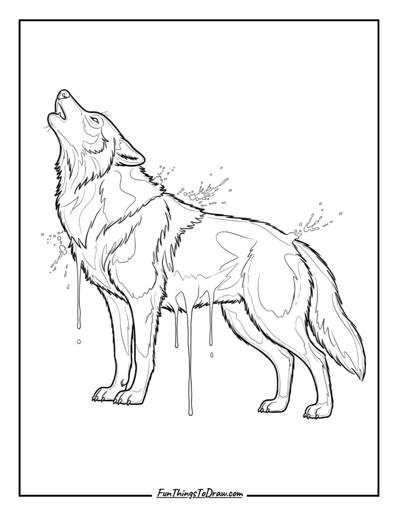 Watercolor-style wolf outline with splashes