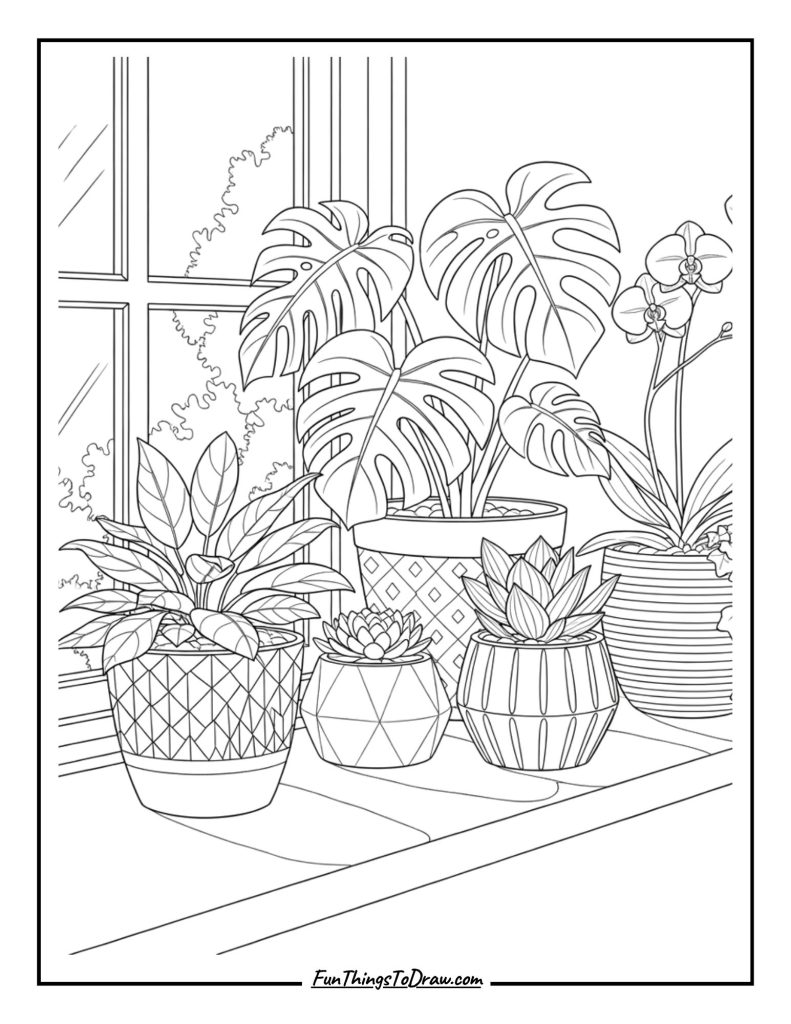 Potted plants on windowsill
