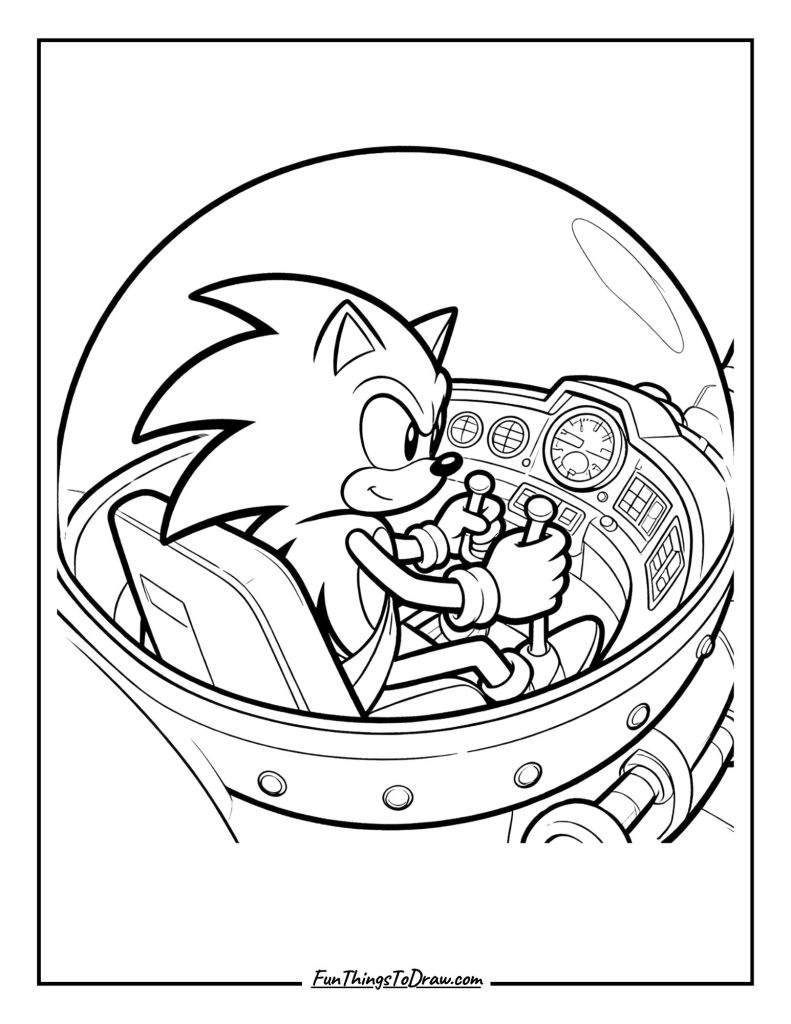 Sonic inside the cockpit of Eggman's machine