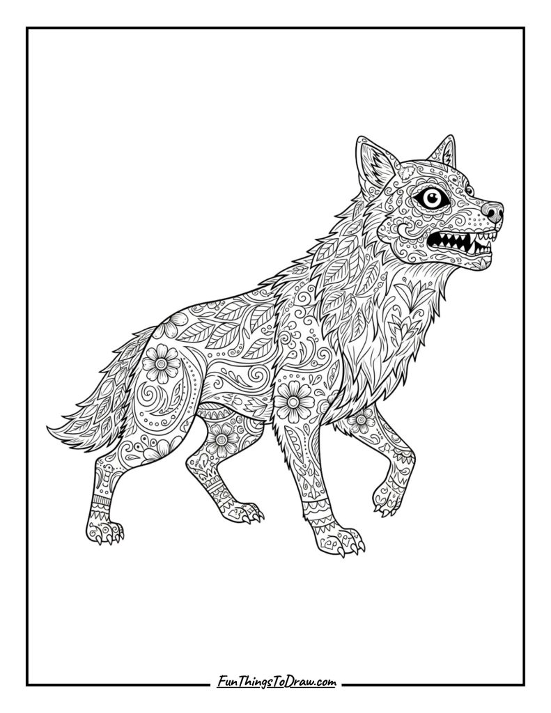 Sugar skull wolf (Dia de los Muertos style)