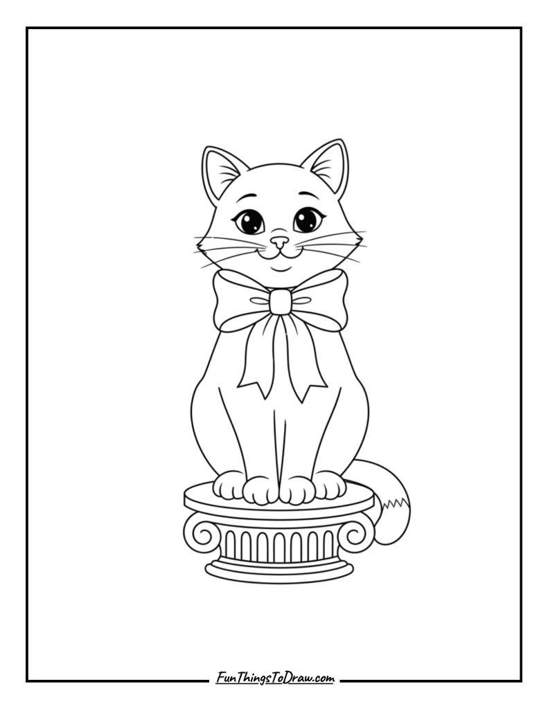 Cat sitting proudly with a ribbon around its neck