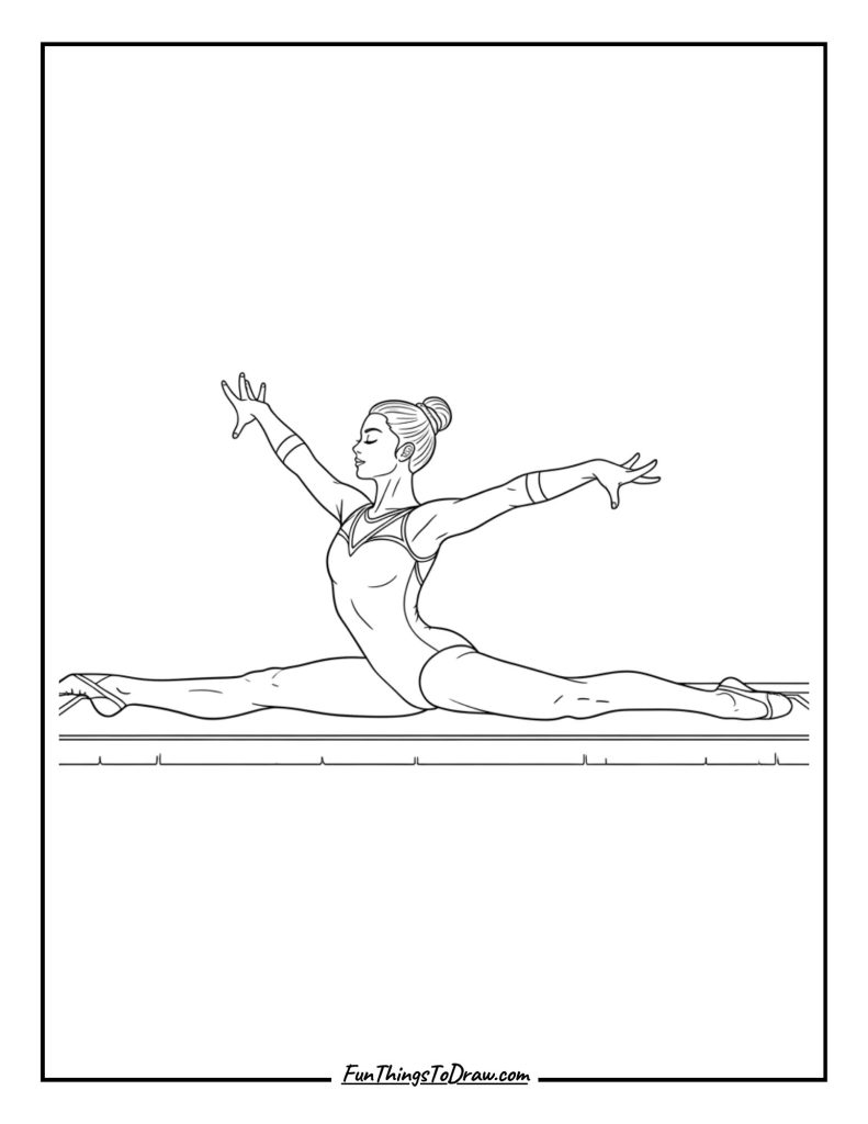 Gymnast performing splits on the mat