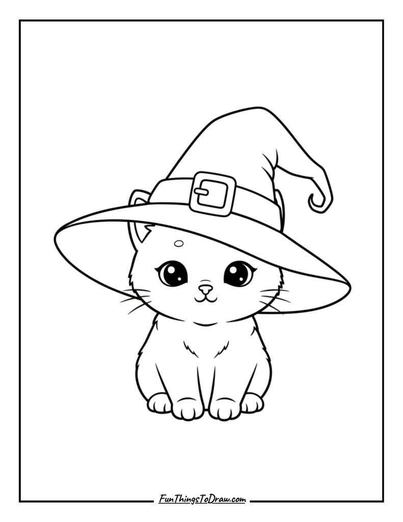 Kitten wearing a witch hat
