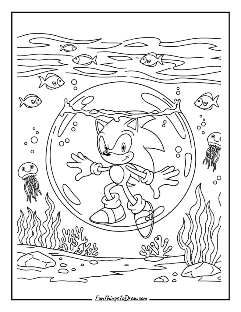 Sonic trapped in a bubble underwater