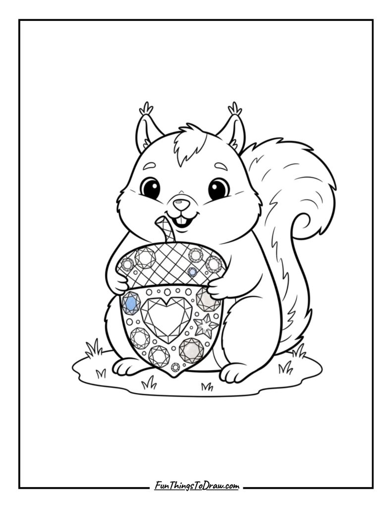 Squirrel holding an acorn made of gemstones