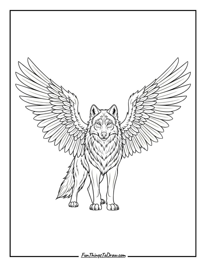 Winged wolf with angel or dragon wings