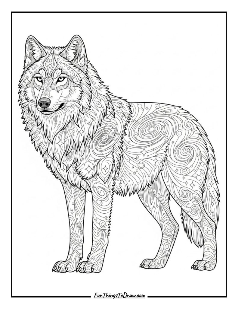 Wolf with galaxy/cosmos pattern in its fur