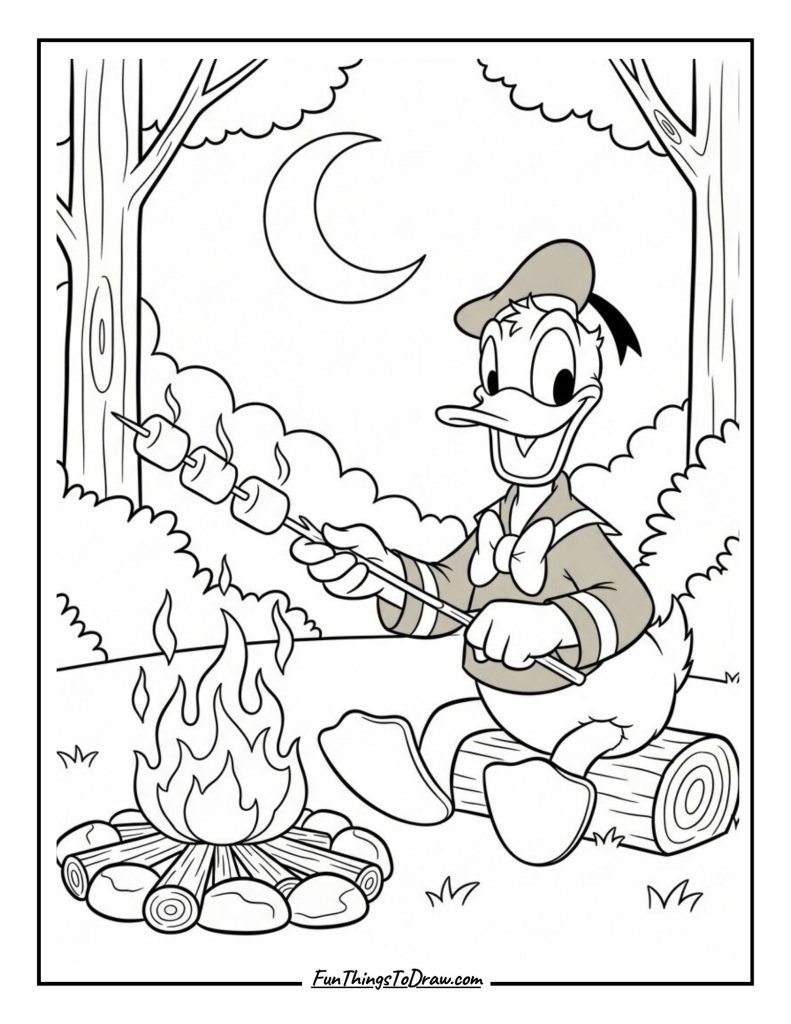 Donald roasting marshmallows