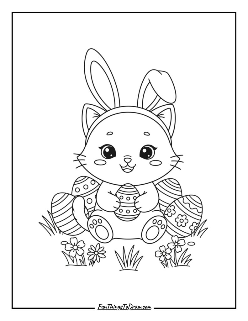 Kitten with Easter eggs and bunny ears