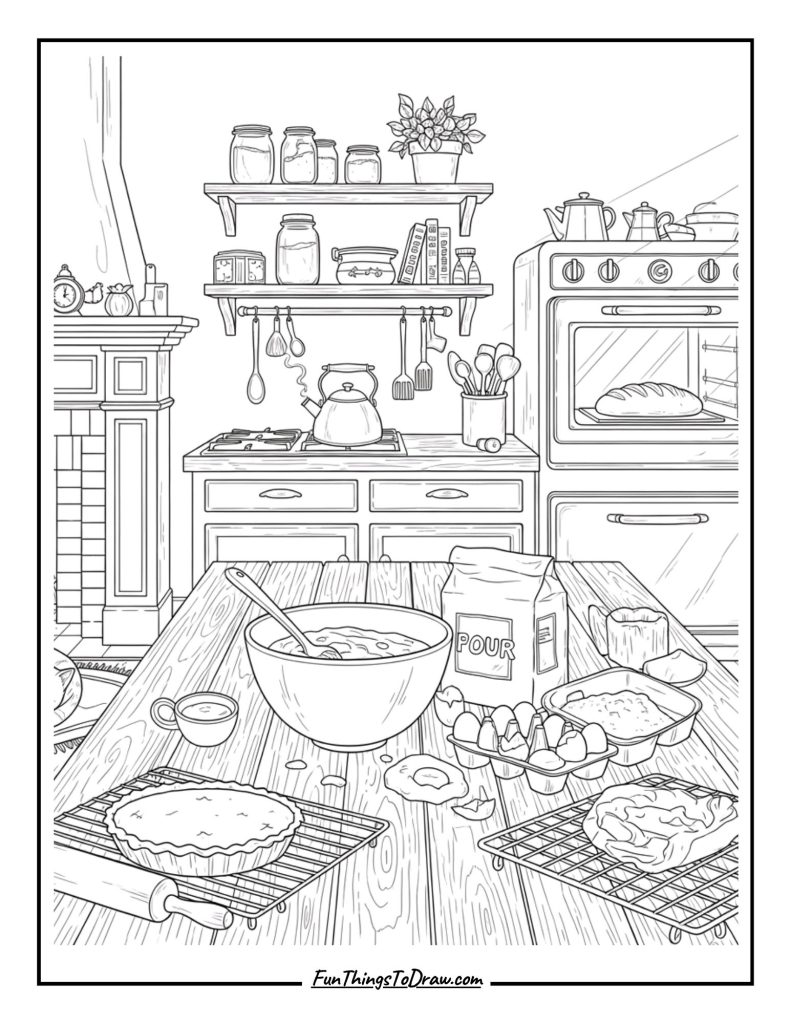 Cozy kitchen with baking