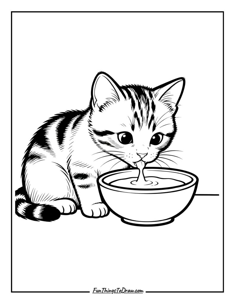 Kitten drinking milk from a bowl