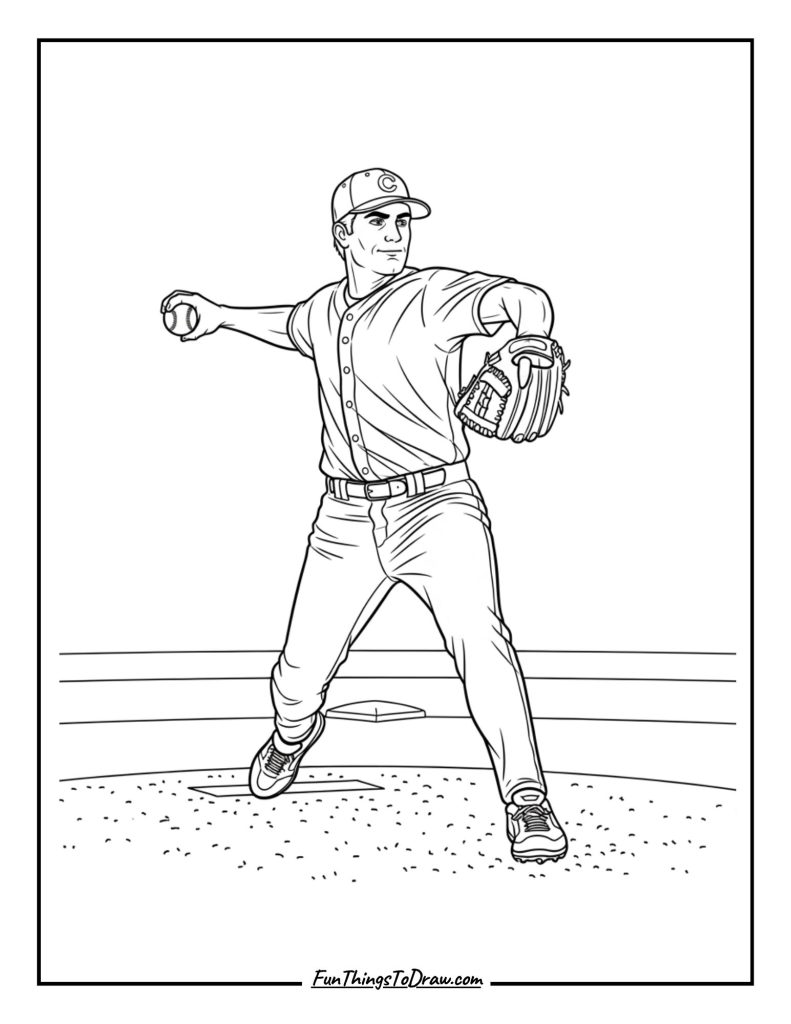Pitcher throwing ball toward home plate
