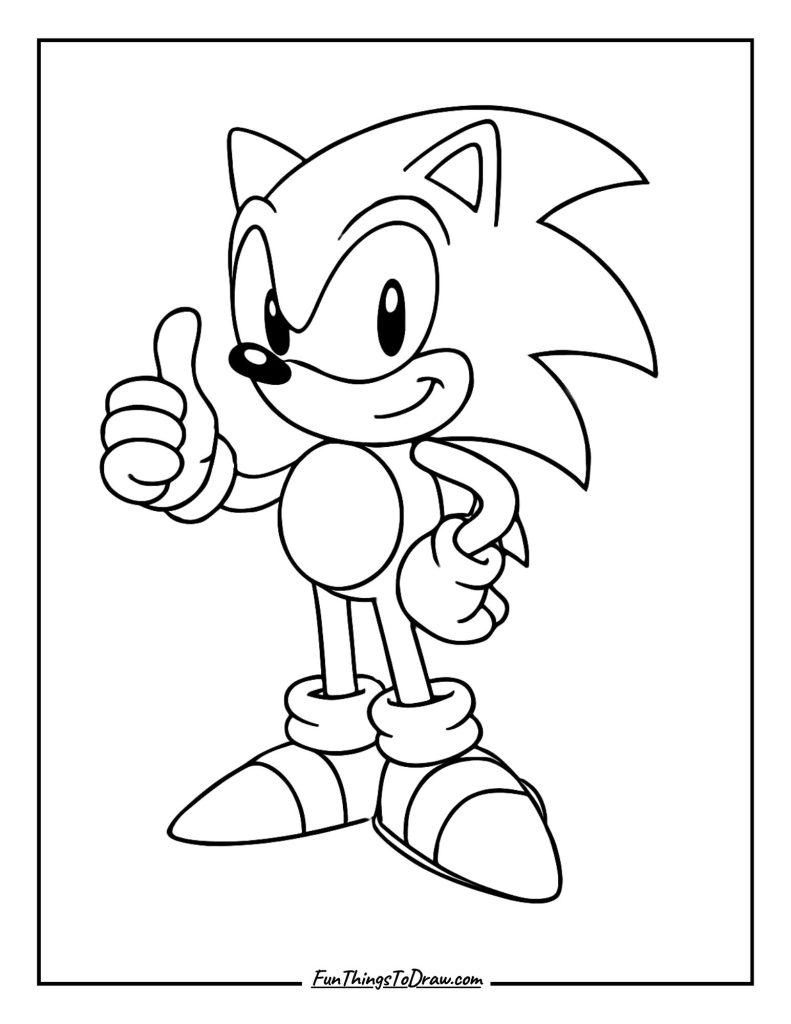 Sonic in his classic victory pose with thumbs up