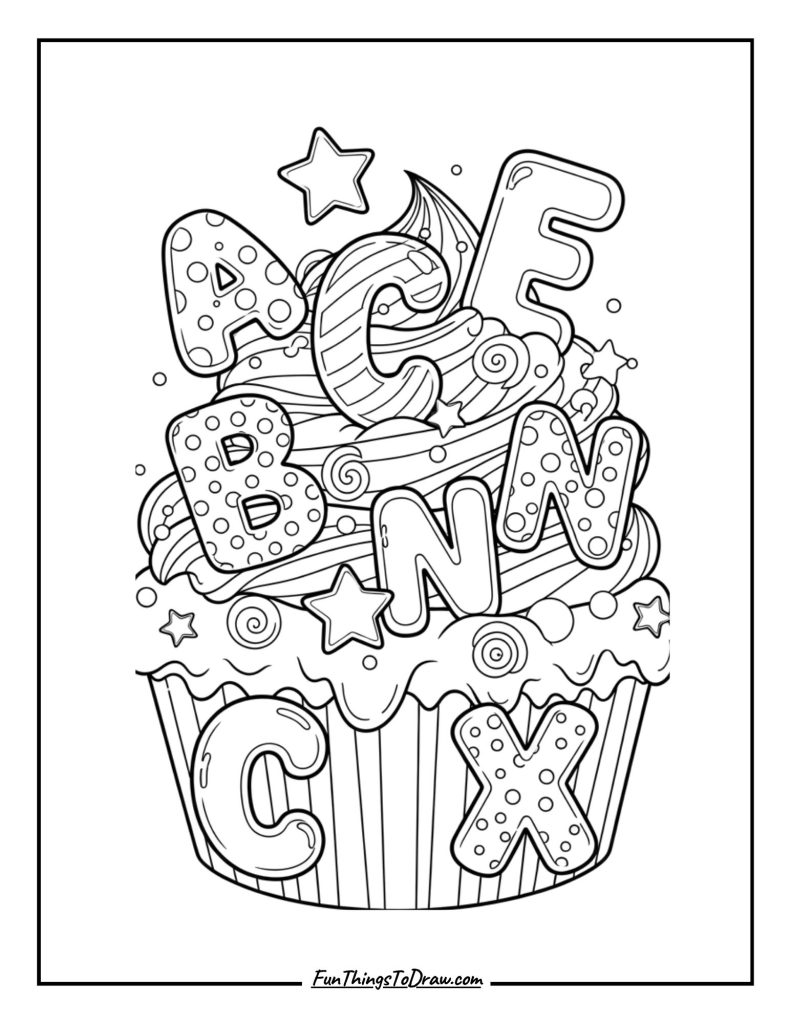 Big alphabet letters decorating frosting for a playful theme