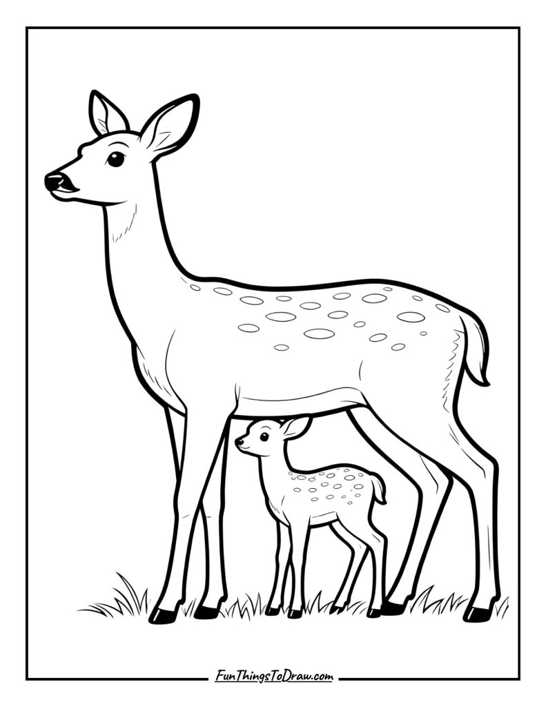 Fawn hides behind its protective mother