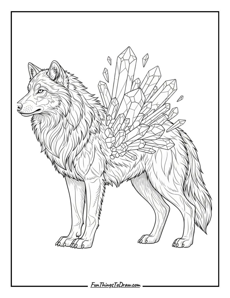 Wolf with crystal formations growing from its back