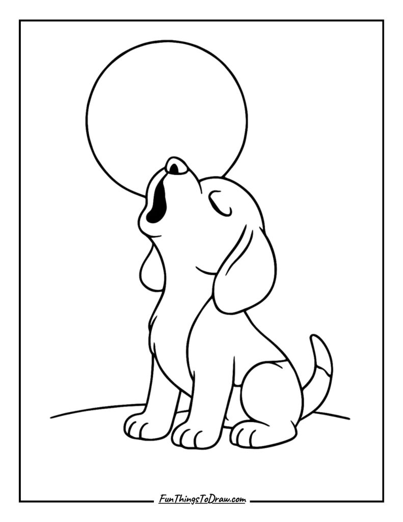 Beagle puppy howling melodiously at the full moon