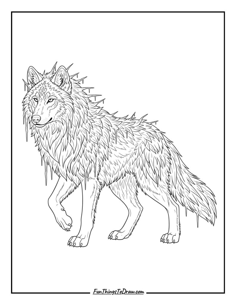 Ice wolf with frost and icicle details