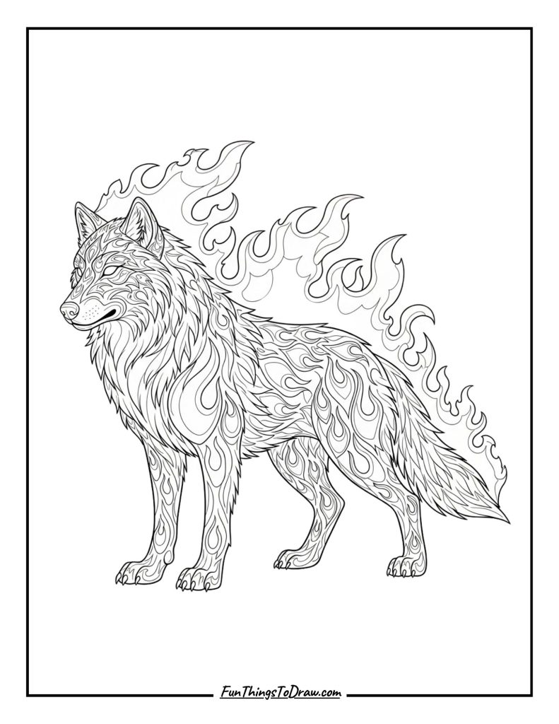 Fire wolf with flame patterns