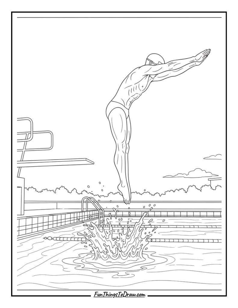 Diver leaping into a pool