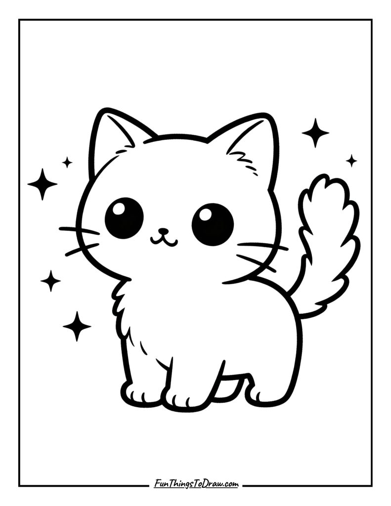 Kawaii style cute kitten with sparkles