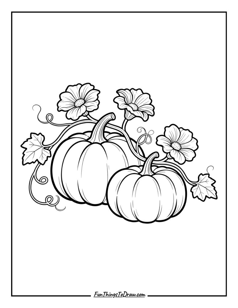 Pumpkin Flowers and Vine