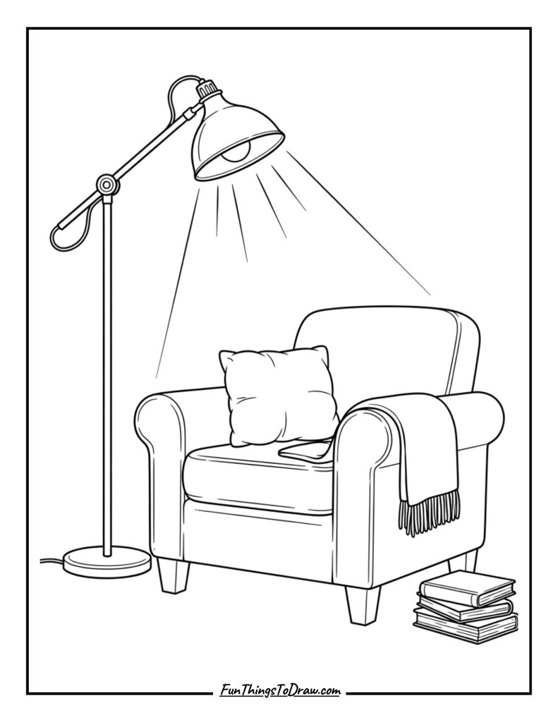 Reading lamp beside chair