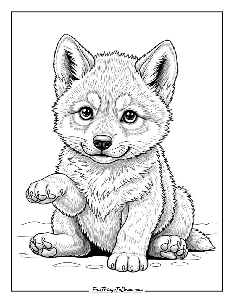 Adorable baby wolf pup with big eyes