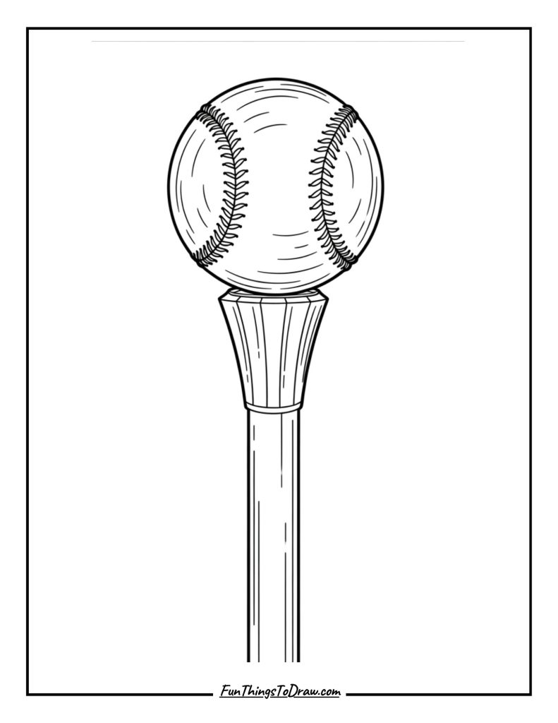 Baseball sitting on top of a batting tee