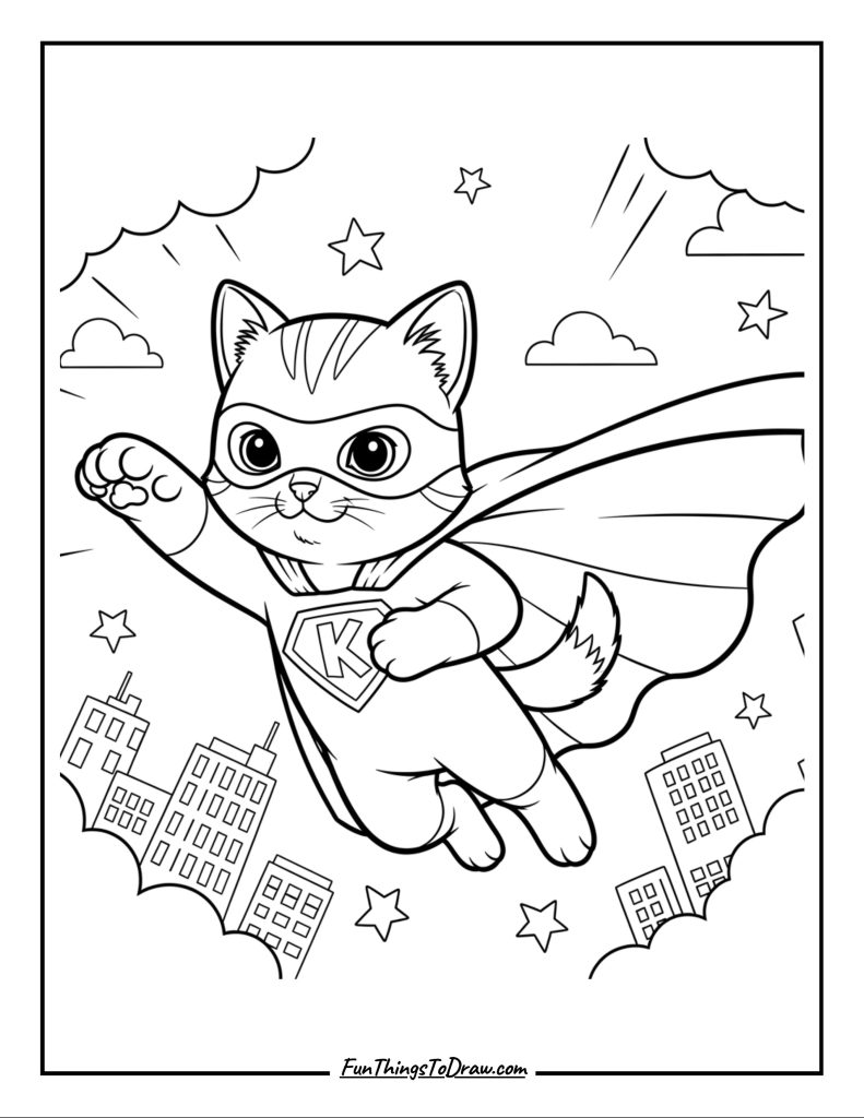 Kitten superhero with cape
