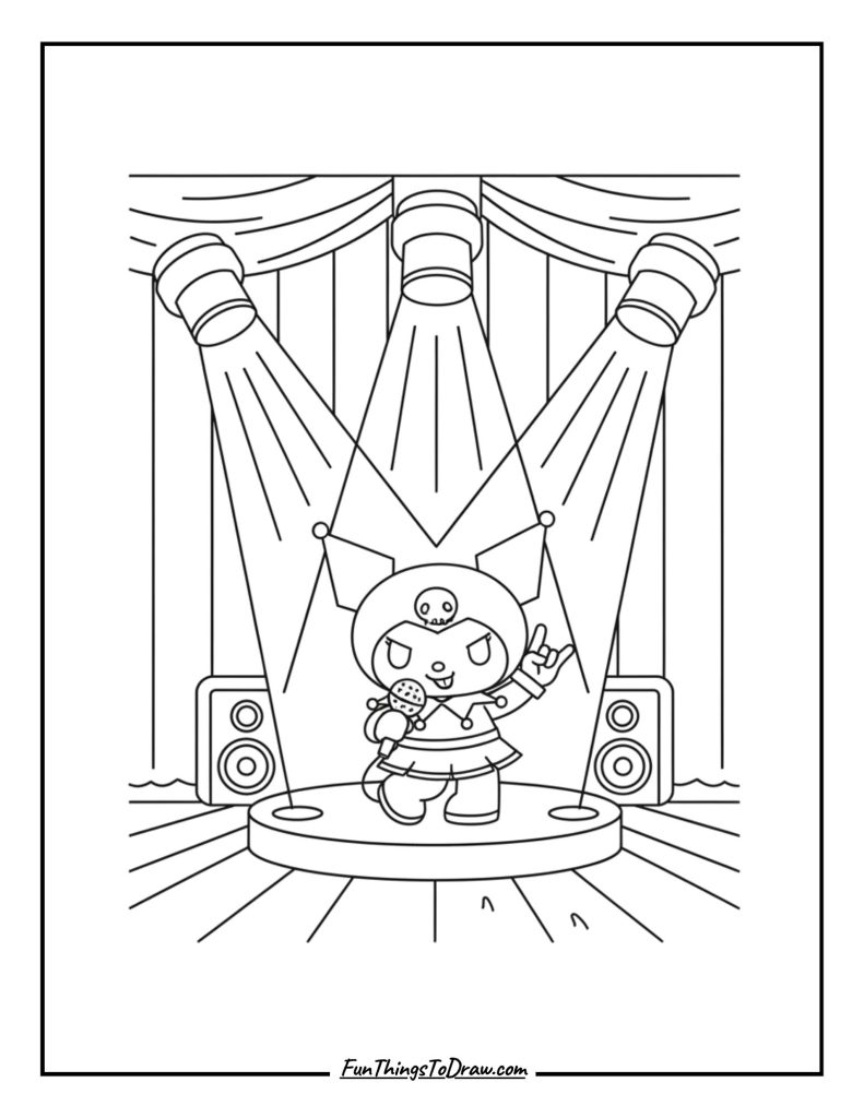 Kuromi performing on stage with spotlights
