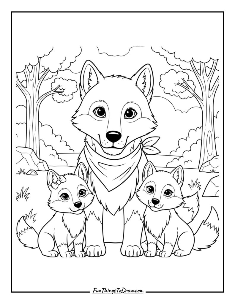 Cartoon wolf family portrait