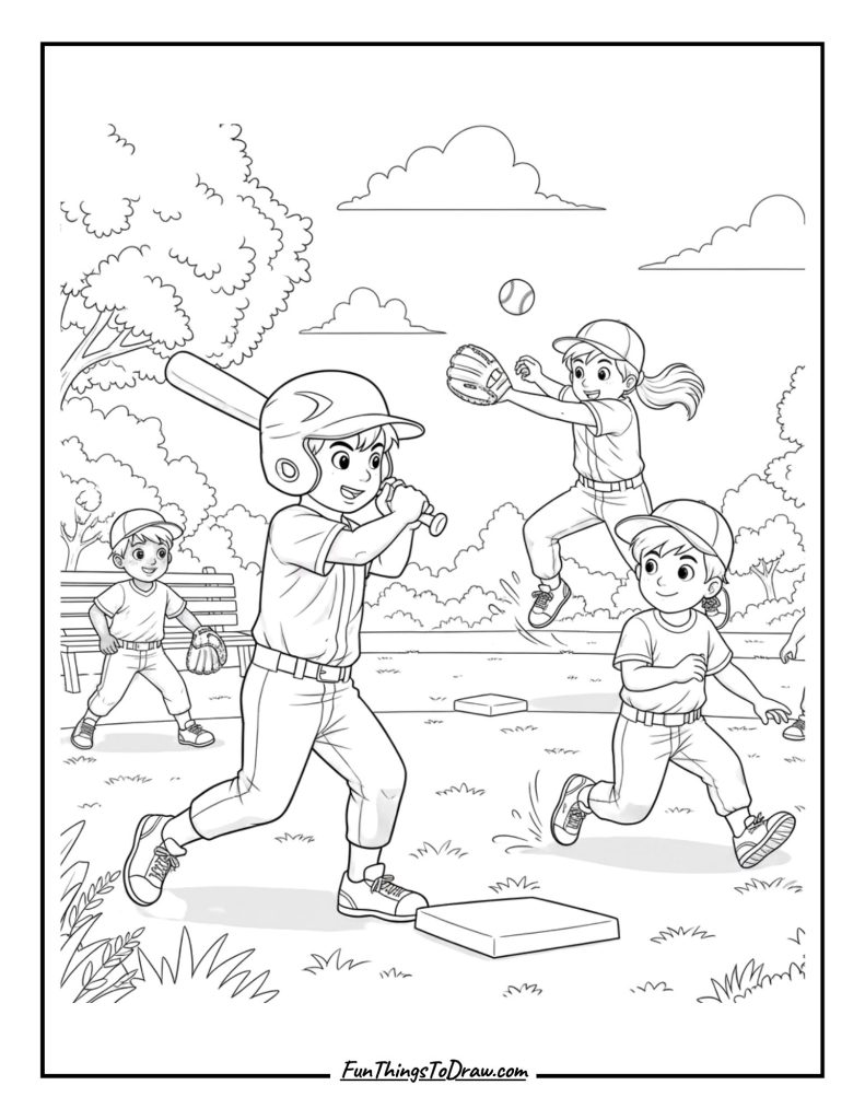 Kids playing baseball together
