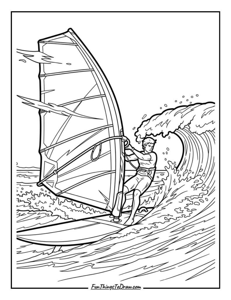 Windsurfer gliding on waves