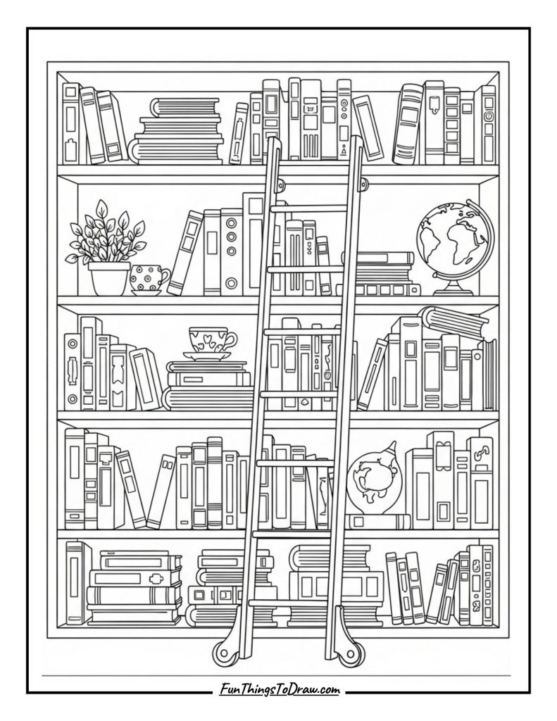 Bookshelves with reading ladder