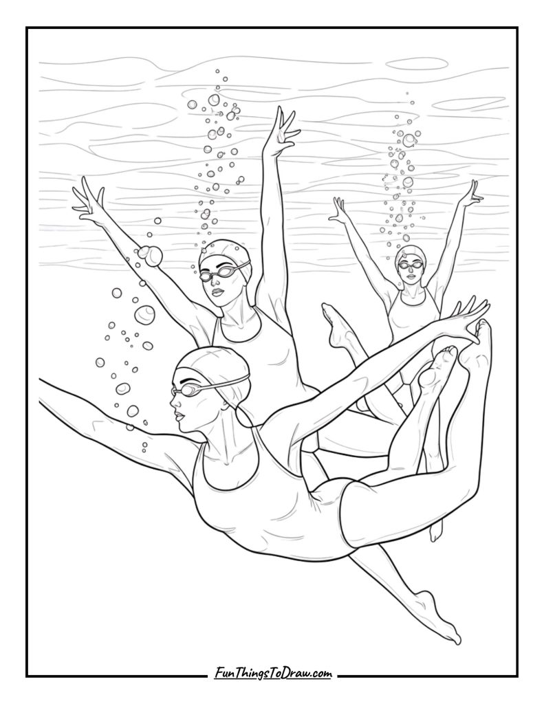 Synchronized swimmers underwater