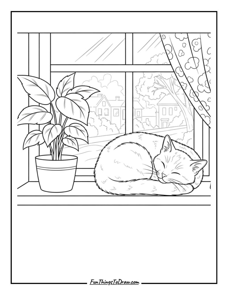Cat curled up on a windowsill