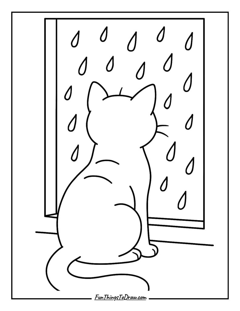  The house cat watching raindrops slide down the window
