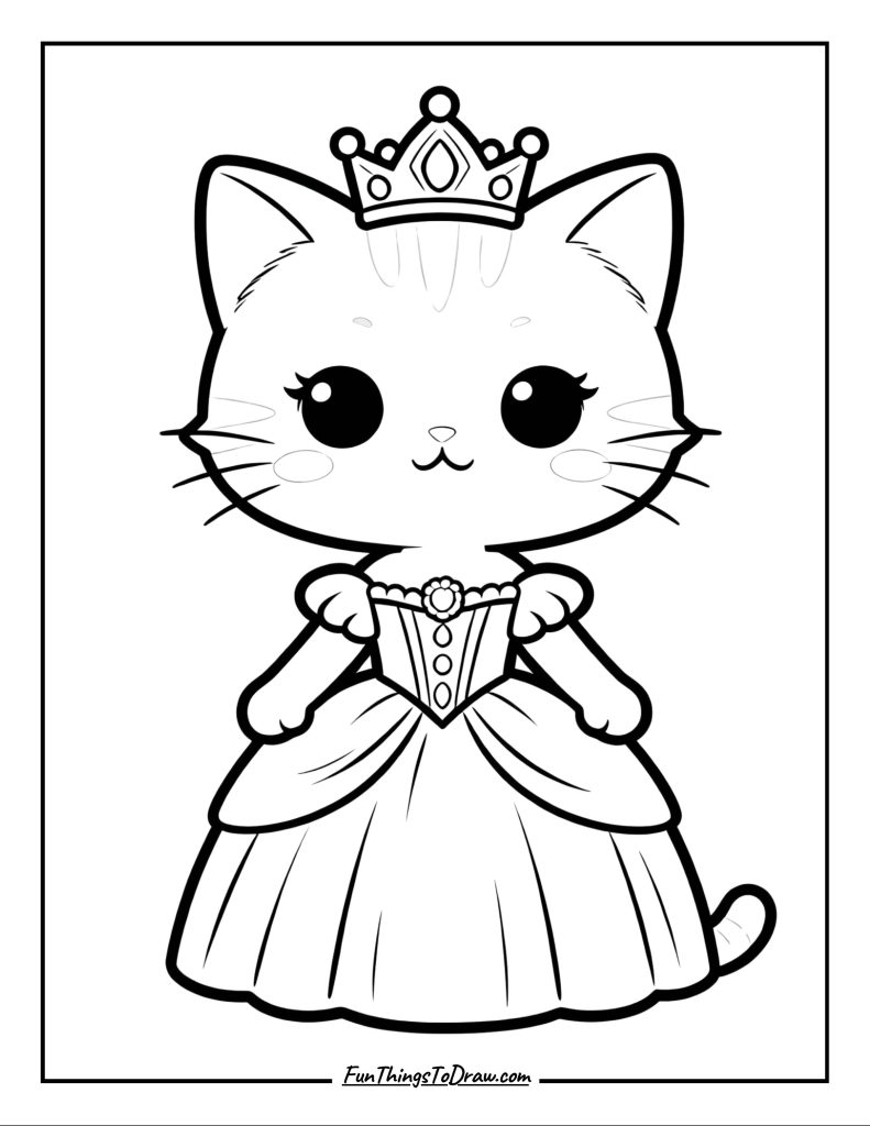 Kitten princess with tiara and gown