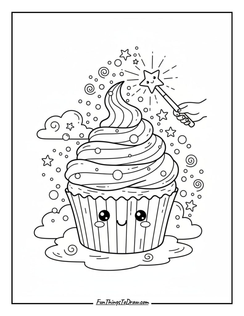 Magical frosting with a wand and sparkling fairy dust