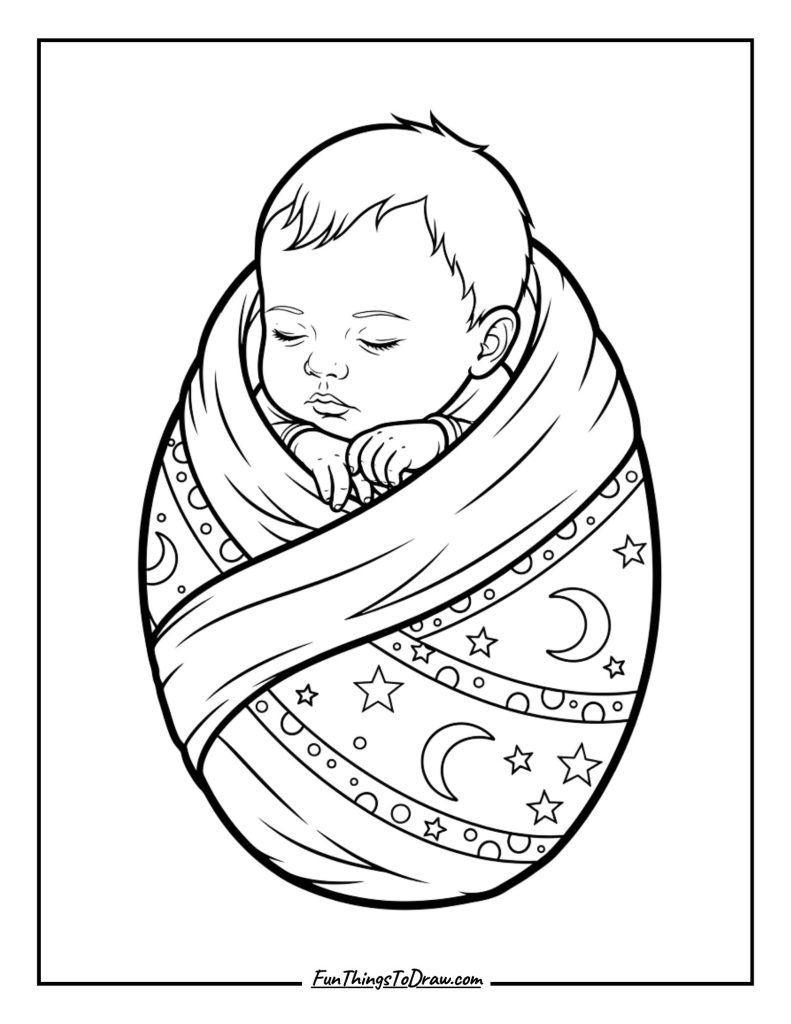 Sleeping baby wrapped in blanket